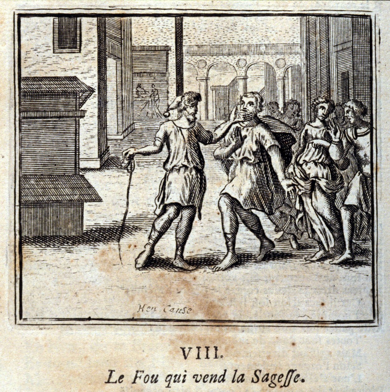 Fouen som selger visdom. Fabler av Jean de La Fontaine (1621-95). Illustrasjon av Francois Chauveau (1613-1676). Utgave av 1728. av Francois Chauveau