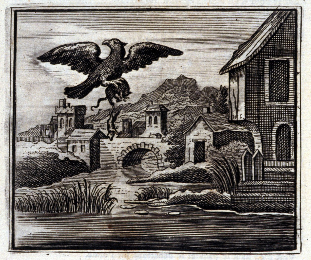 Frosken og rotten. Fabler av Jean de La Fontaine (1621-95). Illustrasjon av Francois Chauveau (1613-1676). Utgave av 1728. av Francois Chauveau