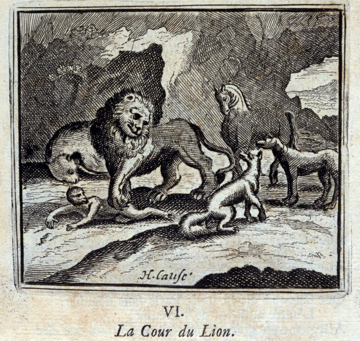Løveretten. Fabler av Jean de La Fontaine (1621-95). Illustrasjon av François Chauveau (1613-1676). Utgave av 1728. av Francois Chauveau