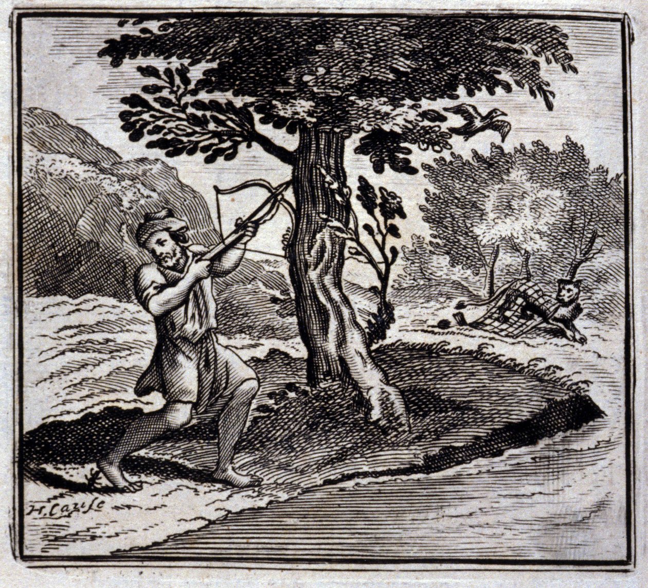 The Lion and the Rat.Fables av Jean de La Fontaine (1621-95). Illustrasjon av Francois Chauveau (1613-1676). Utgave av 1728. av Francois Chauveau