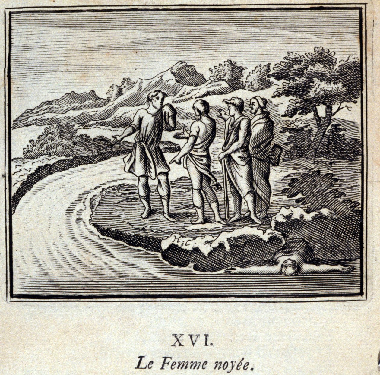 Noyee-kvinnen. Fabler av Jean de La Fontaine (1621-95). Illustrasjon av François Chauveau (1613-1676). Utgave av 1728. av Francois Chauveau