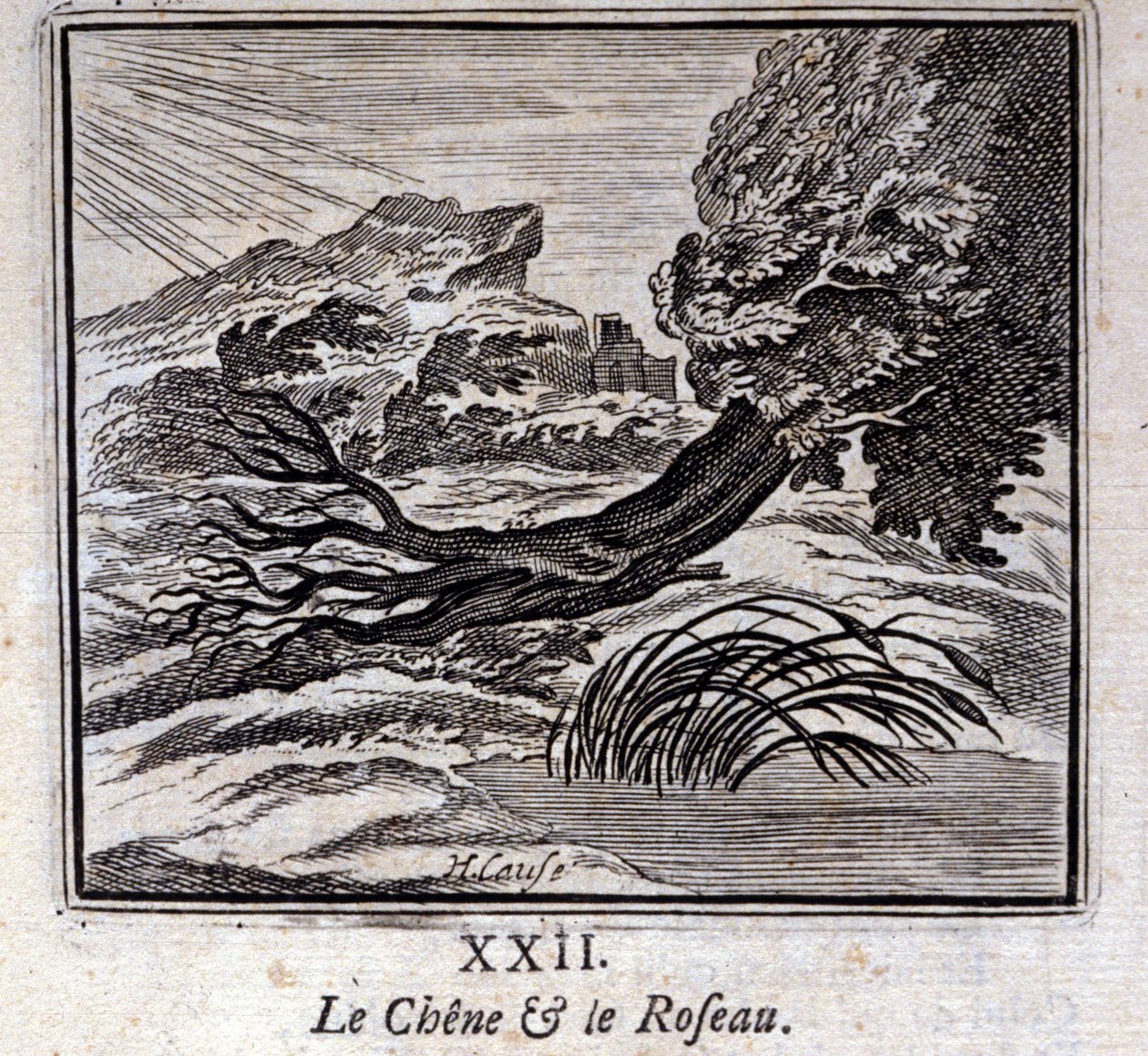Eiken og sivet. Fabler av Jean de La Fontaine (1621-95). Illustrasjon av François Chauveau (1613-1676). Utgave av 1728. av Francois Chauveau