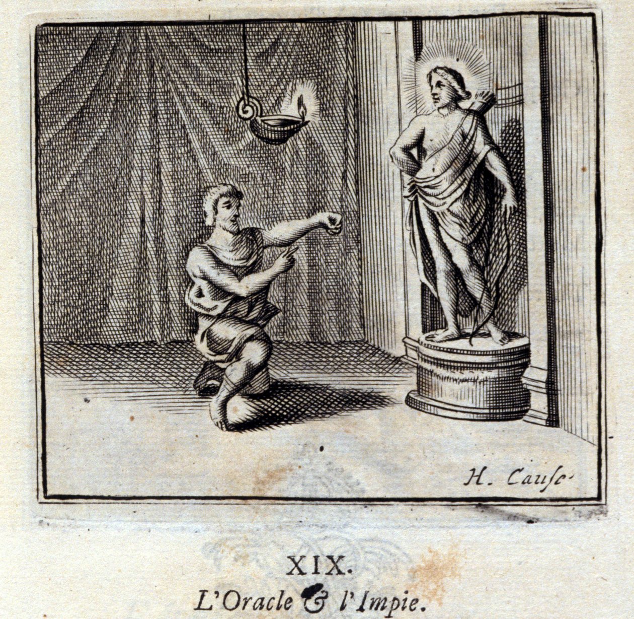 Oraklet og de ugudelige. Fabler av Jean de La Fontaine (1621-95). Illustrasjon av Francois Chauveau (1613-1676). Utgave av 1728. av Francois Chauveau