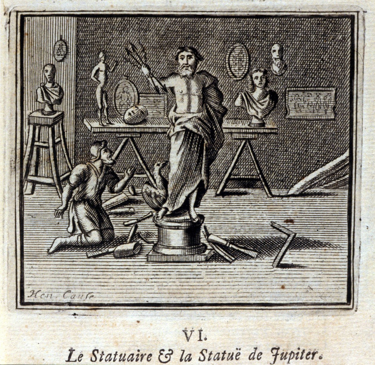 Statuen og statuen av Jupiter. Fabler av Jean de La Fontaine (1621-95). Illustrasjon av François Chauveau (1613-1676). Utgave av 1728. av Francois Chauveau