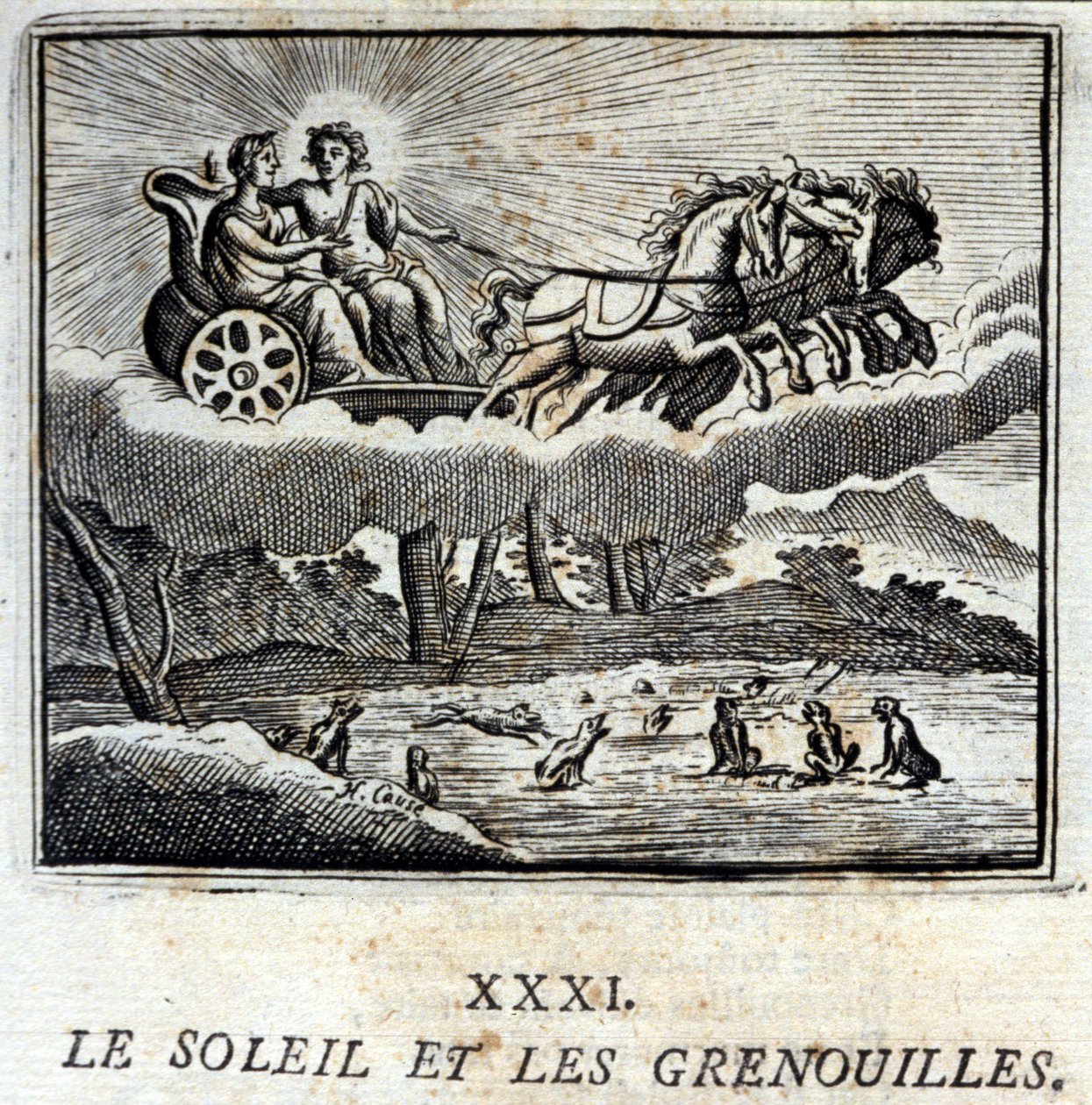 Solen og froskene. Fabler av Jean de La Fontaine (1621-95). Illustrasjon av François Chauveau (1613-1676). Utgave av 1728. av Francois Chauveau