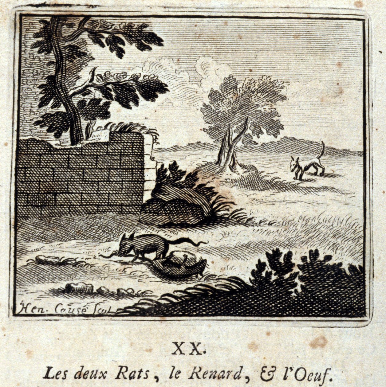 De to rottene, reven og egget. Fabler av Jean de La Fontaine (1621-95). Illustrasjon av François Chauveau (1613-1676). Utgave av 1728. av Francois Chauveau