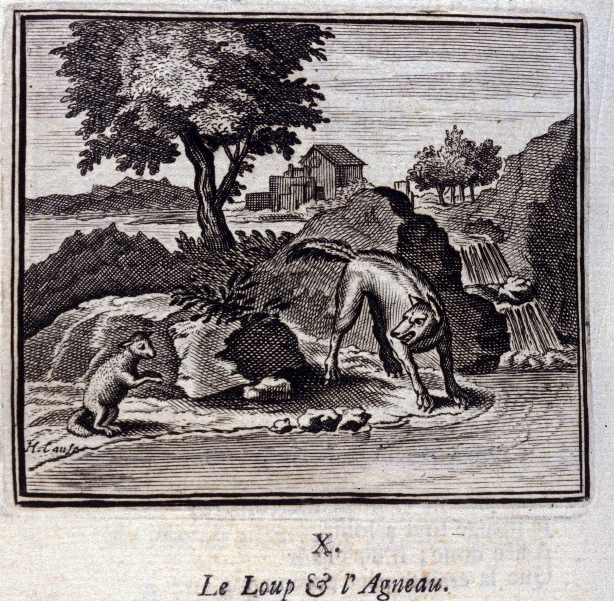 Ulven og Lammet. Fabler av Jean de La Fontaine (1621-95). Illustrasjon av Francois Chauveau (1613-1676). Utgave av 1728. av Francois Chauveau