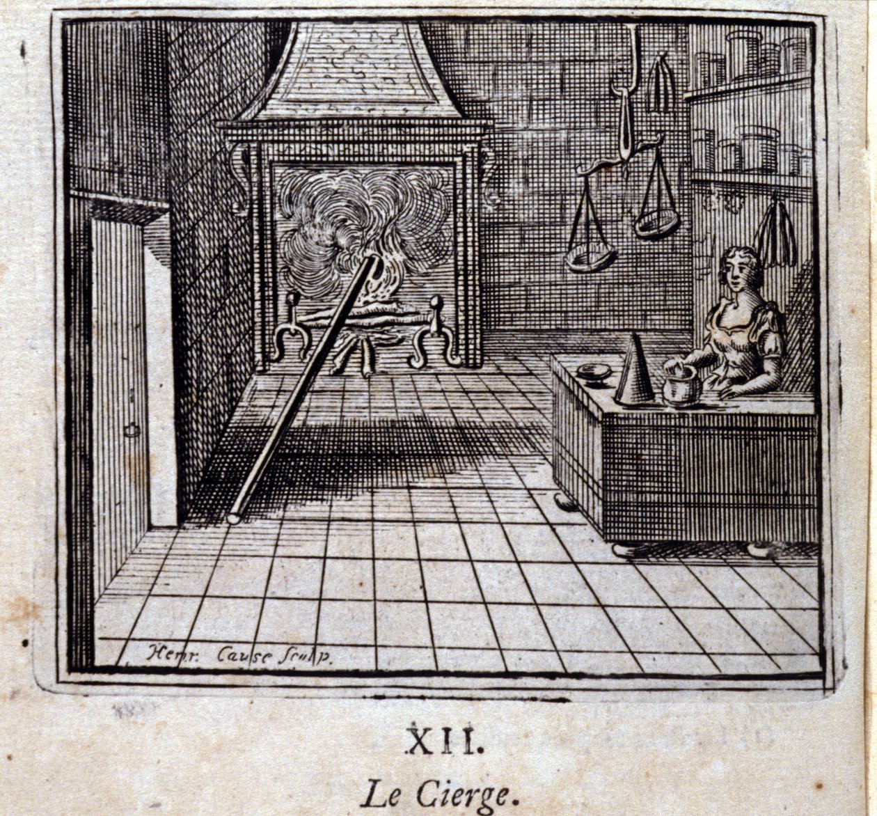 Stearinlyset. Fabler av Jean de La Fontaine (1621-95). Illustrasjon av Francois Chauveau (1613-1676). Utgave av 1728. av Francois Chauveau