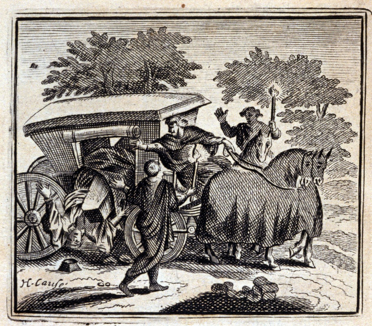 Kuren og døden. Fabler av Jean de La Fontaine (1621-95). Illustrasjon av François Chauveau (1613-1676). Utgave av 1728. av Francois Chauveau
