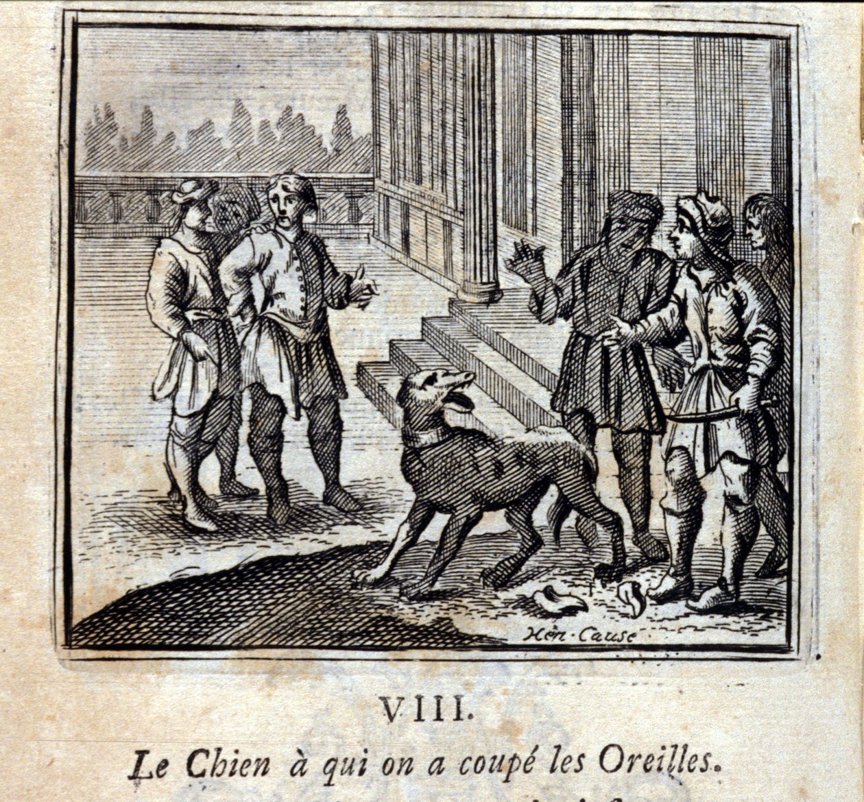 Hunden vi kuttet av ørene hans. Fabler av Jean de La Fontaine (1621-95). Illustrasjon av François Chauveau (1613-1676). Utgave av 1728. av Francois Chauveau