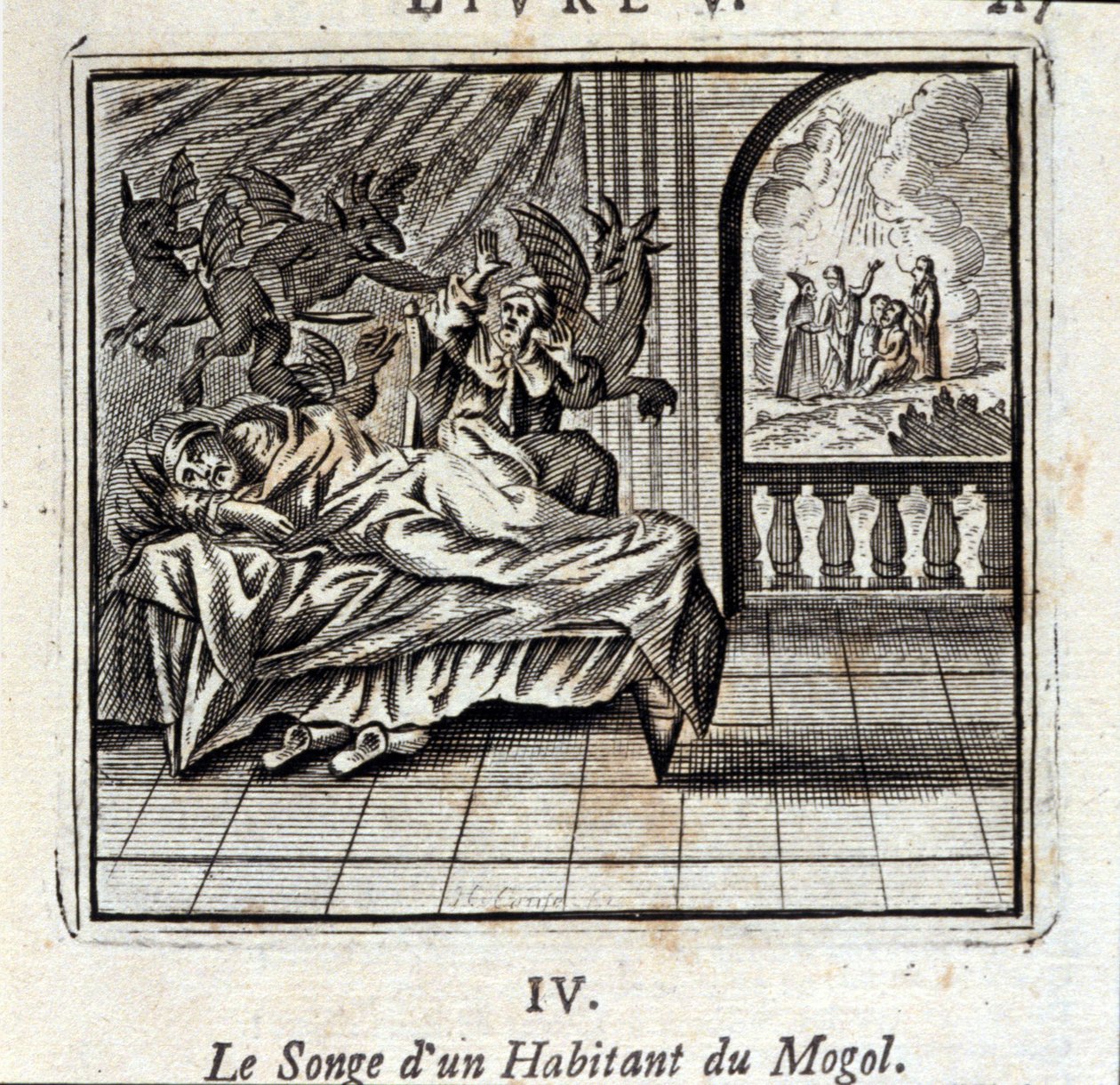 Drømmen om en mogul-beboer. Fabler av Jean de La Fontaine (1621-95). Illustrasjon av Francois Chauveau (1613-1676). Utgave av 1728. av Francois Chauveau