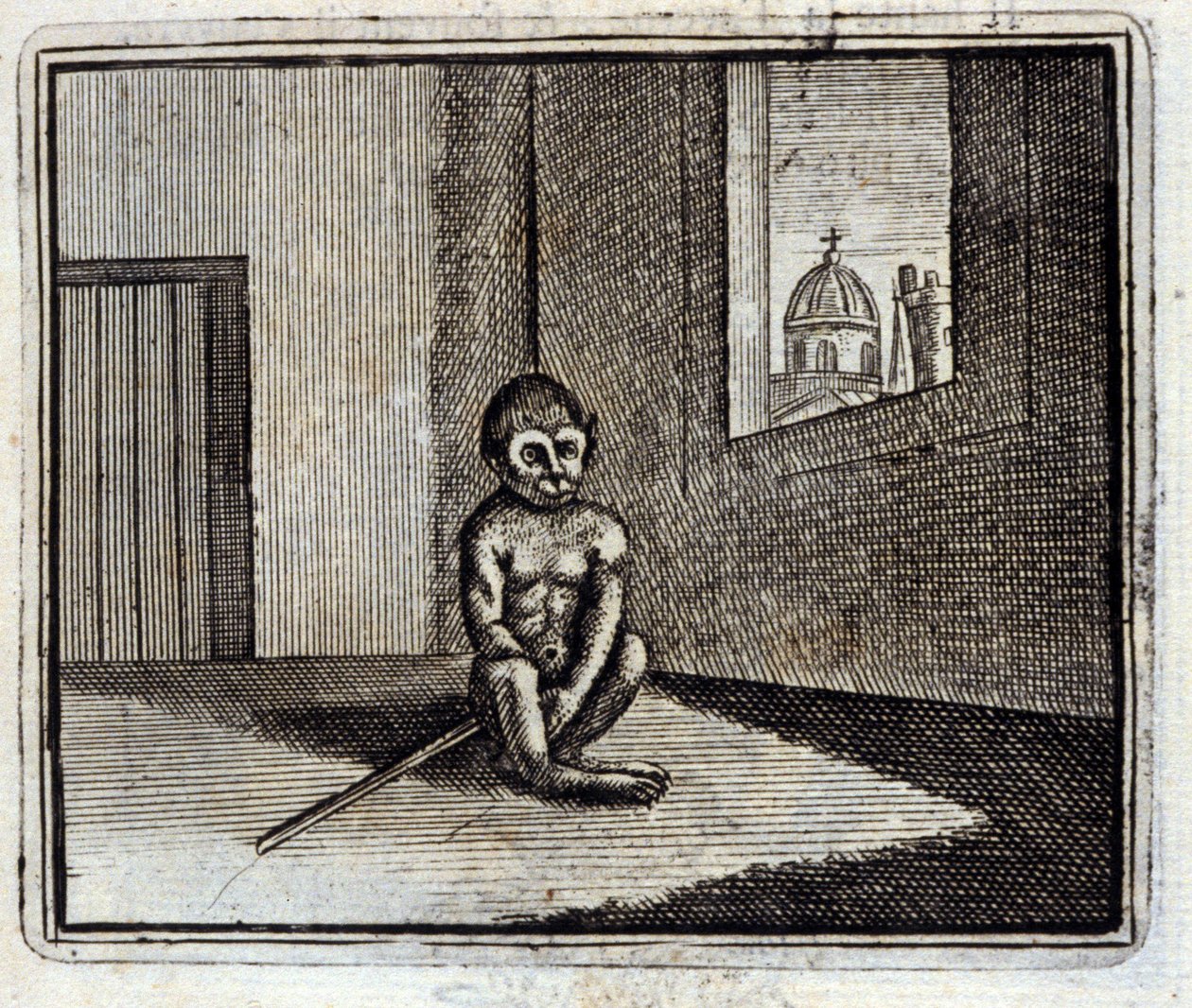 Apen. Fabler av Jean de La Fontaine (1621-95). Illustrasjon av François Chauveau (1613-1676). Utgave av 1728. av Francois Chauveau