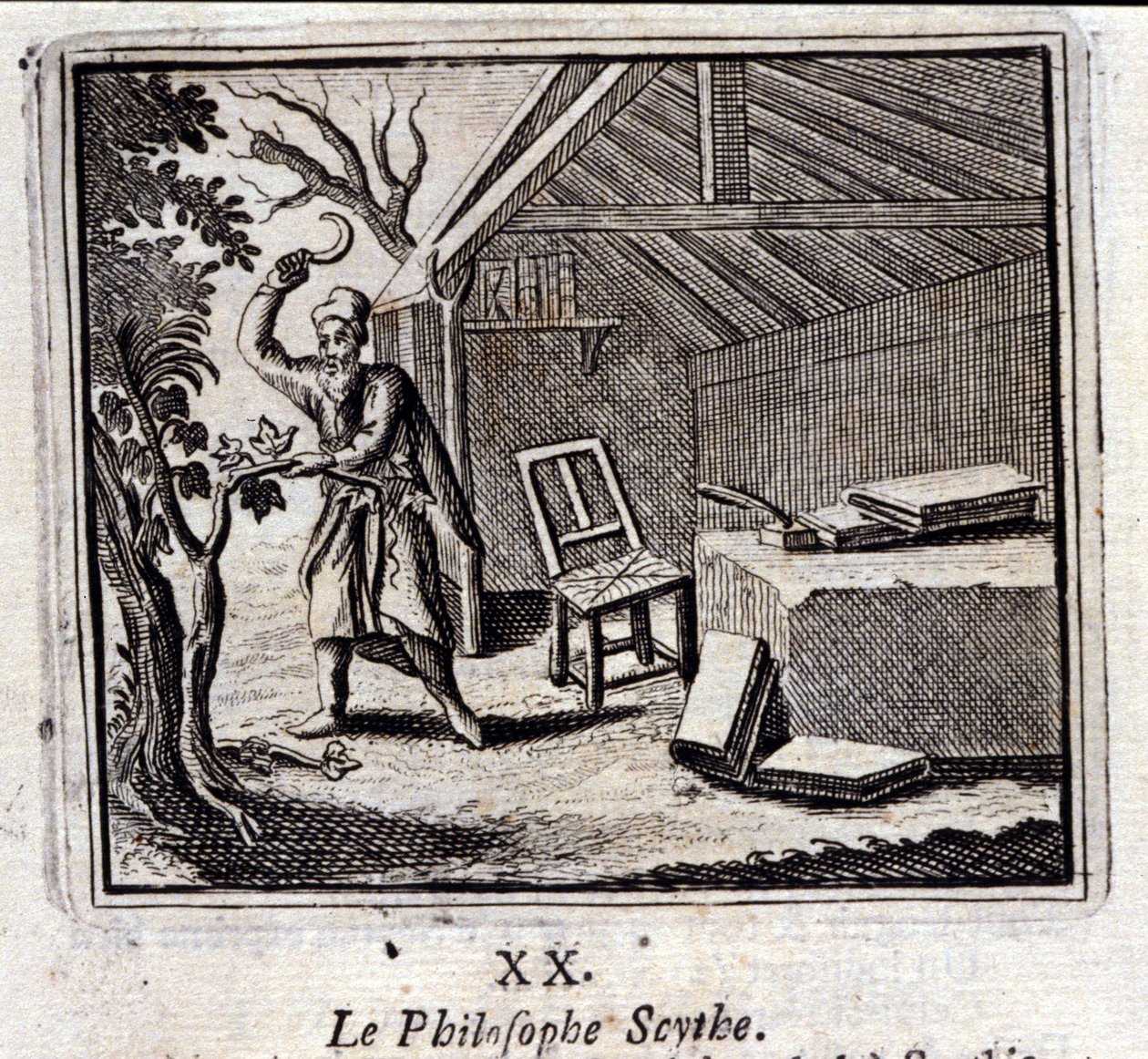 Den filosoferende ljåen. Fabler av Jean de La Fontaine (1621-95). Illustrasjon av François Chauveau (1613-1676). Utgave av 1728. av Francois Chauveau