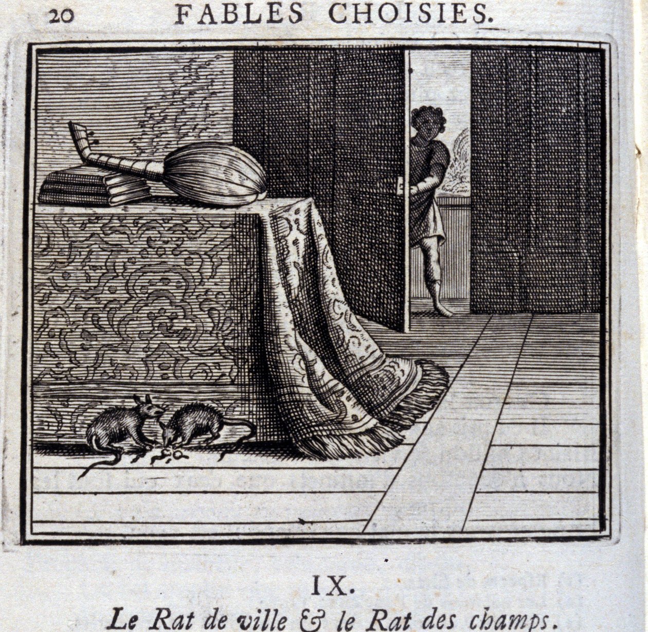 Byrotta og åkerrotta. Fabler av Jean de La Fontaine (1621-95). Illustrasjon av François Chauveau (1613-1676). Utgave av 1728. av Francois Chauveau