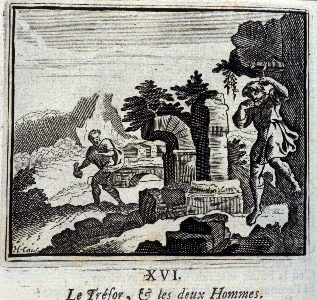 Skattmesteren og de to mennene. Fabler av Jean de La Fontaine (1621-95). Illustrasjon av François Chauveau (1613-1676). Utgave av 1728. av Francois Chauveau