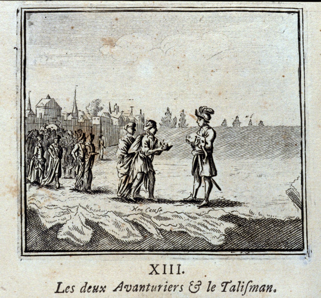 De to eventyrerne og talismanen. Fabler av Jean de La Fontaine (1621-95). Illustrasjon av François Chauveau (1613-1676). Utgave av 1728. av Francois Chauveau