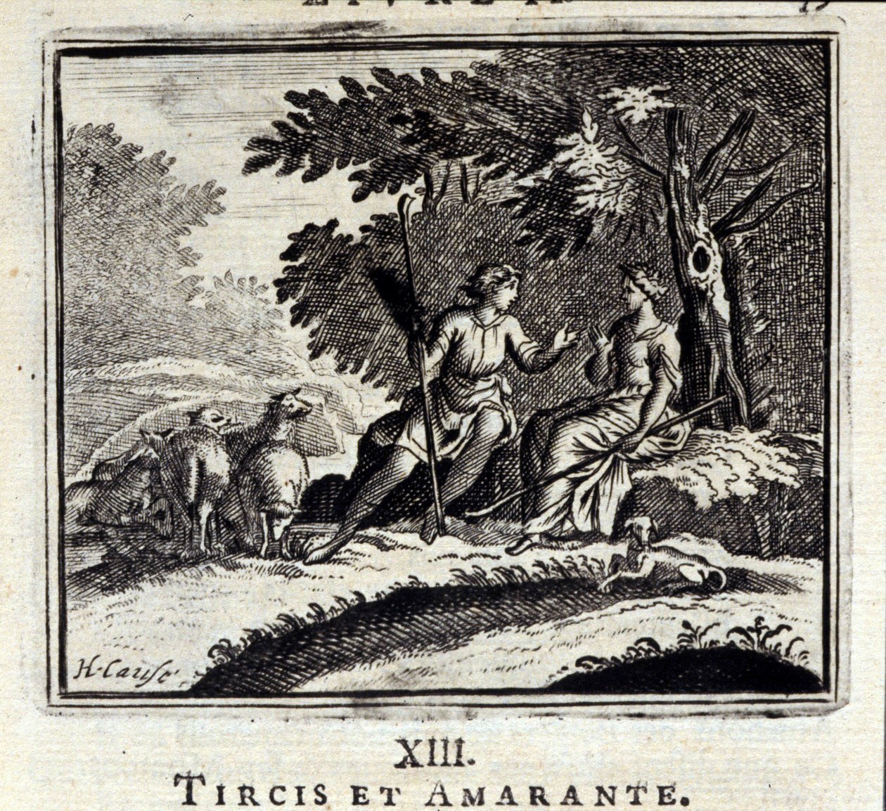 Tircis og Amaranth. Fabler av Jean de La Fontaine (1621-95). Illustrasjon av François Chauveau (1613-1676). Utgave av 1728. av Francois Chauveau