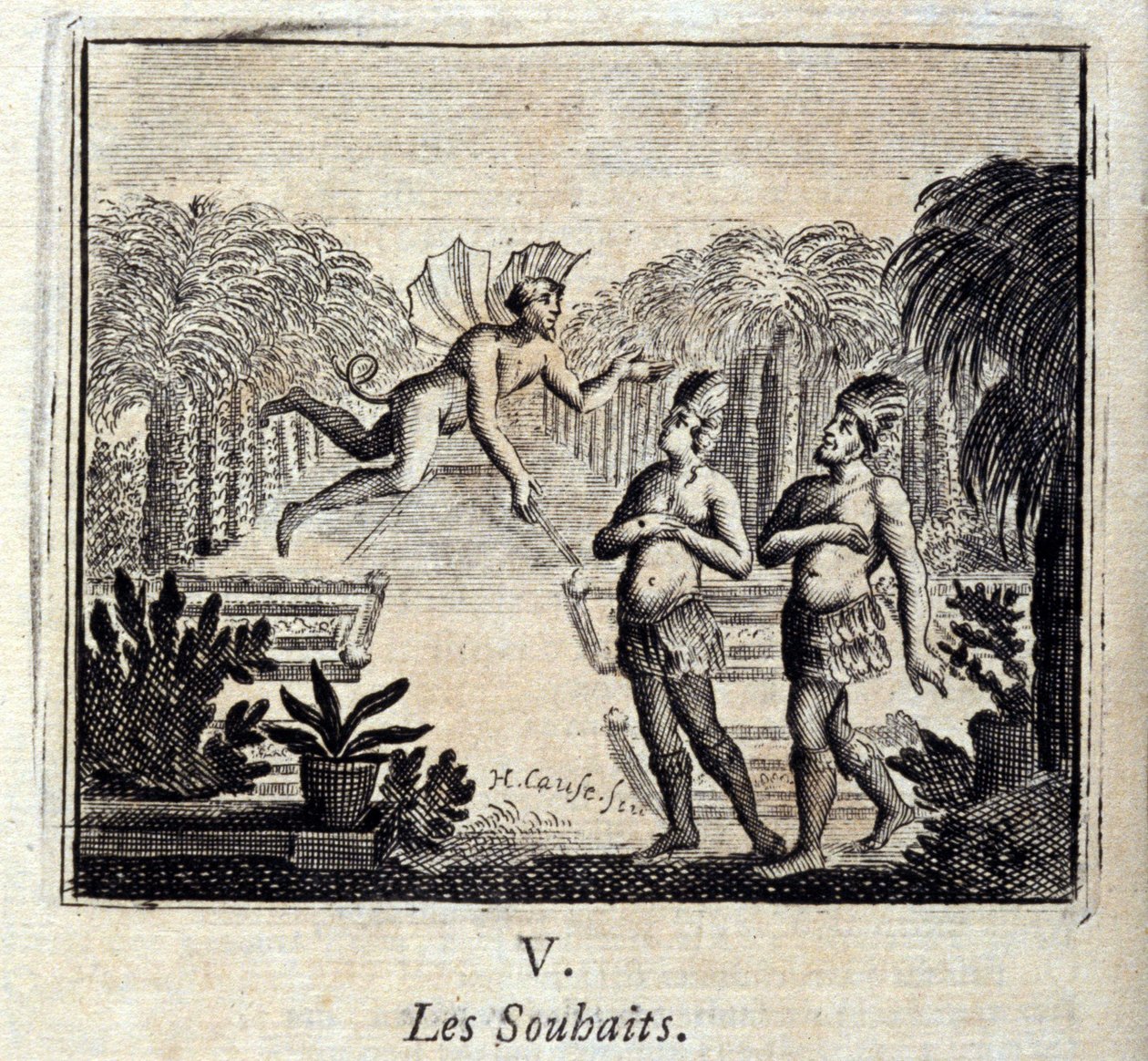 Ønsker. Fabler av Jean de La Fontaine (1621-95). Illustrasjon av François Chauveau (1613-1676). Utgave av 1728. av Francois Chauveau
