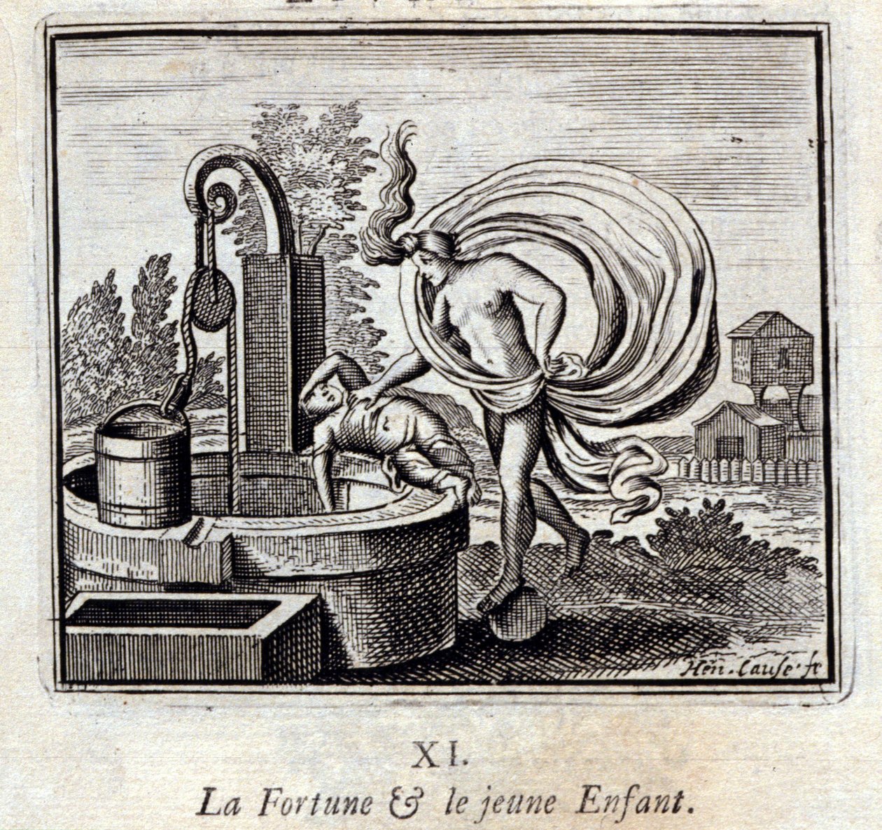 formuen og det lille barnet. Fabler av Jean de La Fontaine (1621-95). Illustrasjon av François Chauveau (1613-1676). Utgave av 1728. av Francois Chauveau