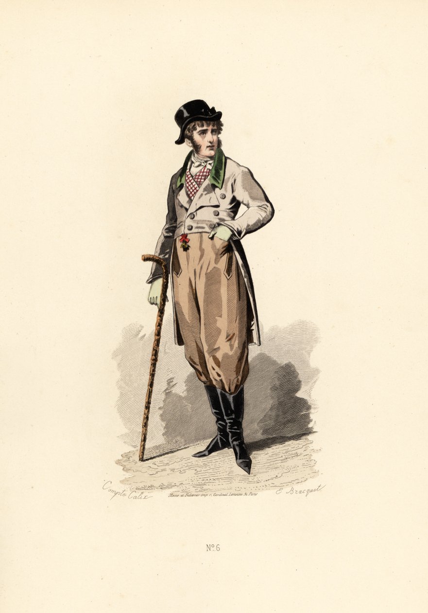 Mann i løstsittende kåpe, vest, bukser og støvler. av Francois Claudius (after) Compte Calix