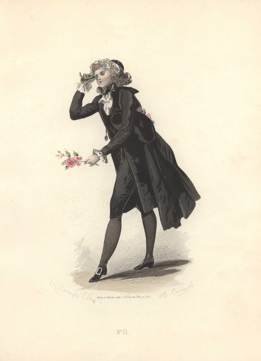 Dandy med lorgnette, æra av Marie Antoinette. av Francois Claudius Compte Calix