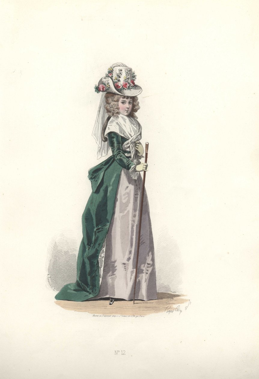 Kvinne i chapeau og redingote, æra av Marie Antoinette. av Francois Claudius Compte Calix