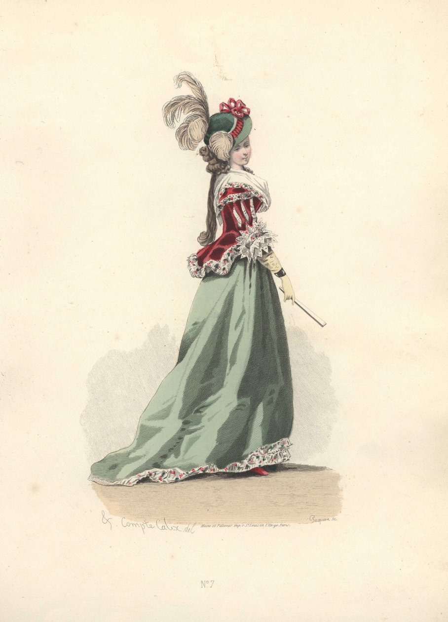 Kvinne i jakke og skjørt, Marie Antoinettes tid. av Francois Claudius Compte Calix