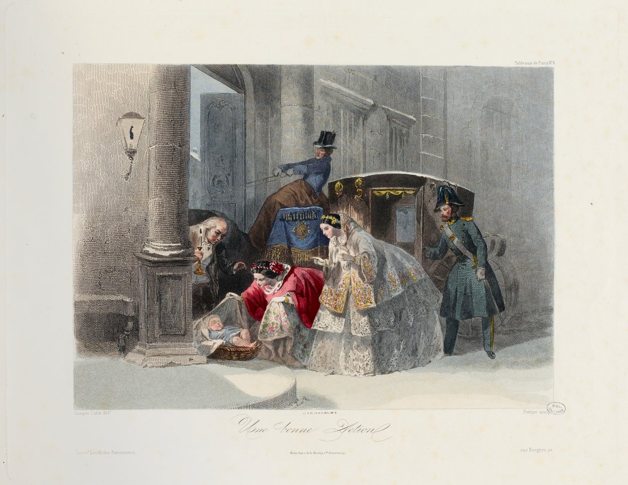 En god gjerning, fra Les Modes Parisiennes, ca. 1860 av Francois Claudius after Compte Calix