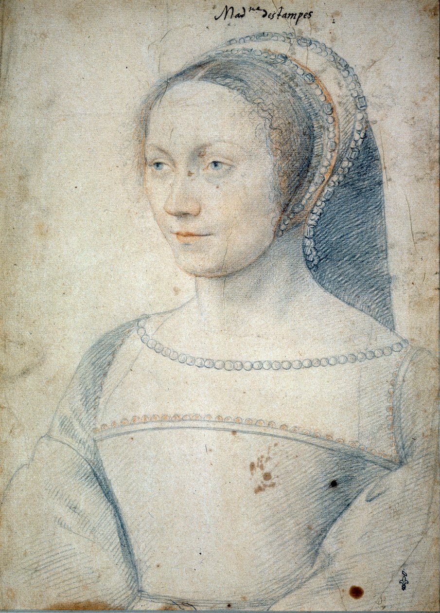Portrett av Anne de Pisseleu, kone til Jean de Brush, hertuginne av Etampes (1508 - 1576). Tegning med svart stein og blod av Francois Clouet (1515-1572) av François Clouet