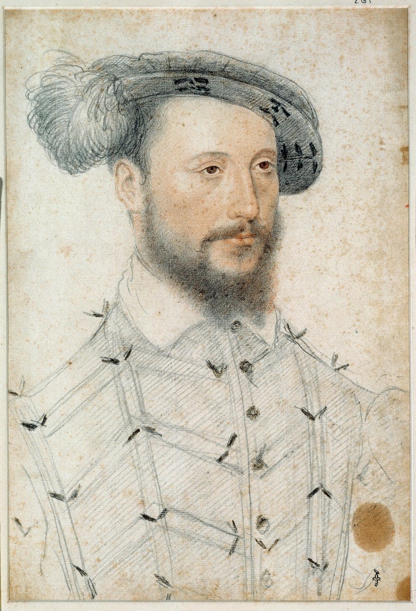 Portrett av Antoine de Halluin, Lord of Piennes (1505 - 1553). Tegning av blod og svart stein av Clouet Francois (1515-1572) av François Clouet