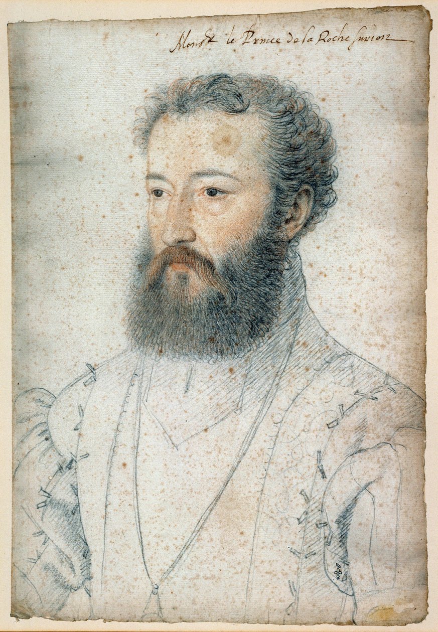 Portrett av Charles de Bourbon, prins av La Roche-sur-Yon (1515-1565). Tegning av blod og svart stein av Clouet Francois (1515-1572) av François Clouet