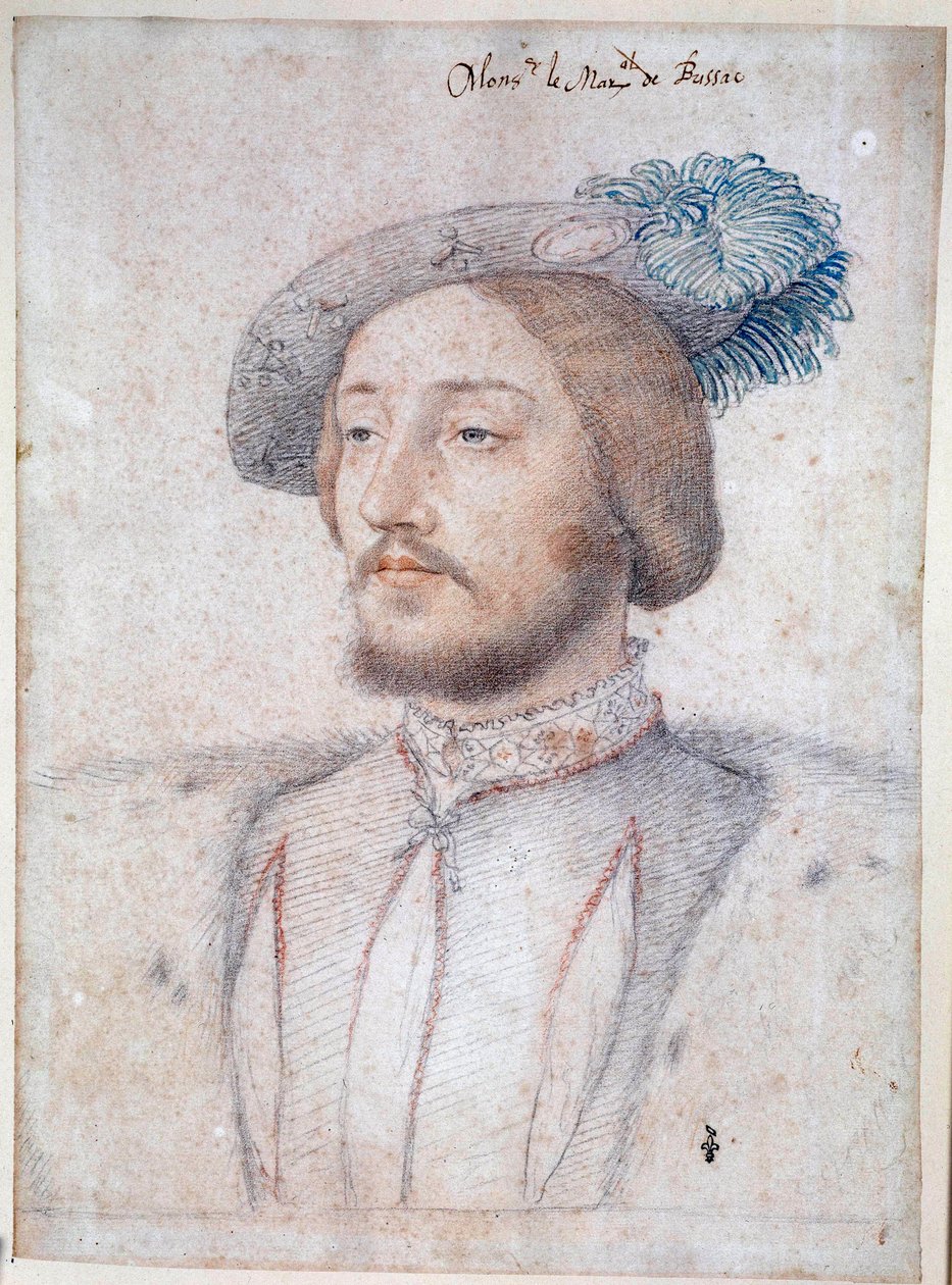 Portrett av Charles de Cosse, grev av Brissac, marskalk av Frankrike (1506-1563) (Cosse-Brissac). Tegning i blyant og blod av Francois Clouet (1515-1572). 1537. Conde Museum, Chantilly av François Clouet