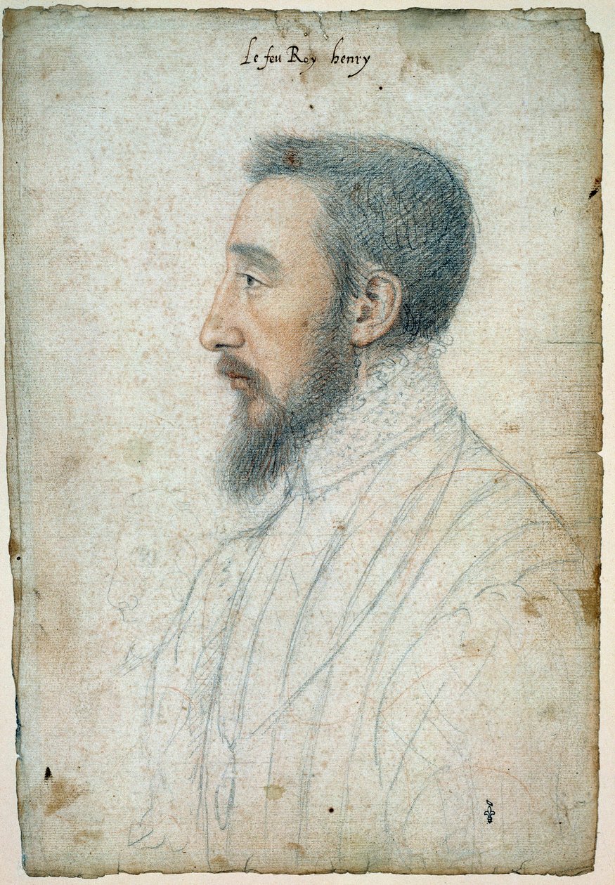 Portrett av Henrik II, konge av Frankrike (1519 - 1559), ca 1547. Tegning av blod og svart stein av Clouet Francois (1515-1572) av François Clouet