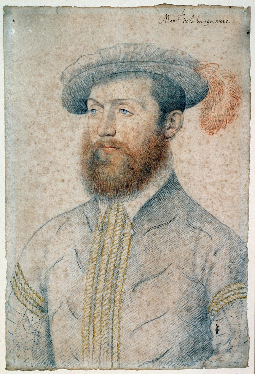 Portrett av Jean Du Plessis, Lord of the Bourgonniere (1525 - 1594). Tegning av blod og svart stein av Francois Clouet (1515-1572) av François Clouet