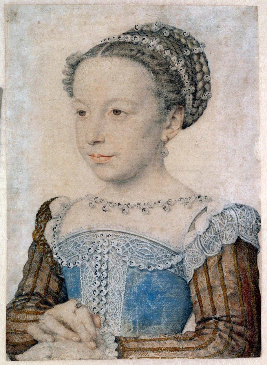 Portrett av Marguerite de Valois (1553-1615) eller dronning Margot Tegning i blyant og blod av Francois Clouet (ca. 1515-1572) 1500-tallets søn. 0,29 X 0,21 m Chantilly, Musee Conde av François Clouet