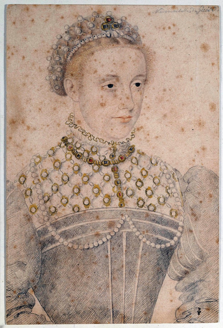 Portrett av Marie Stuart young (1542-1587) Dronning av Frankrike og Skottland Blyanttegning av Francois Clouet (1515-1572). Det 16. århundre. Chantilly, Conde-museet av François Clouet