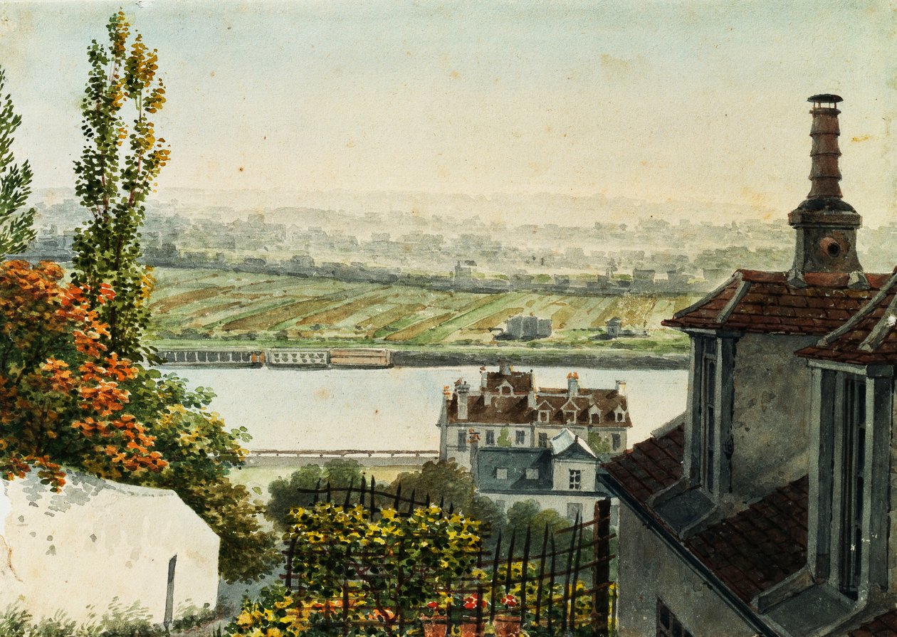 En utsikt over elven Seinen fra høydene av Saint Cloud, 1791 av Francois Debret