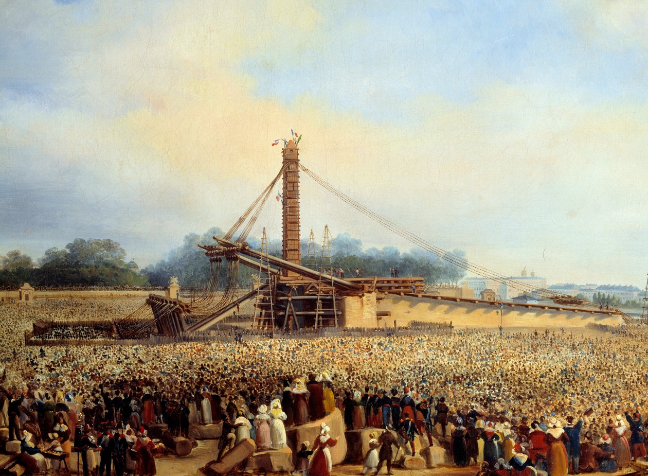Oppføring av obelisken til Luxor place de la concorde (25. oktober av Francois Dubois