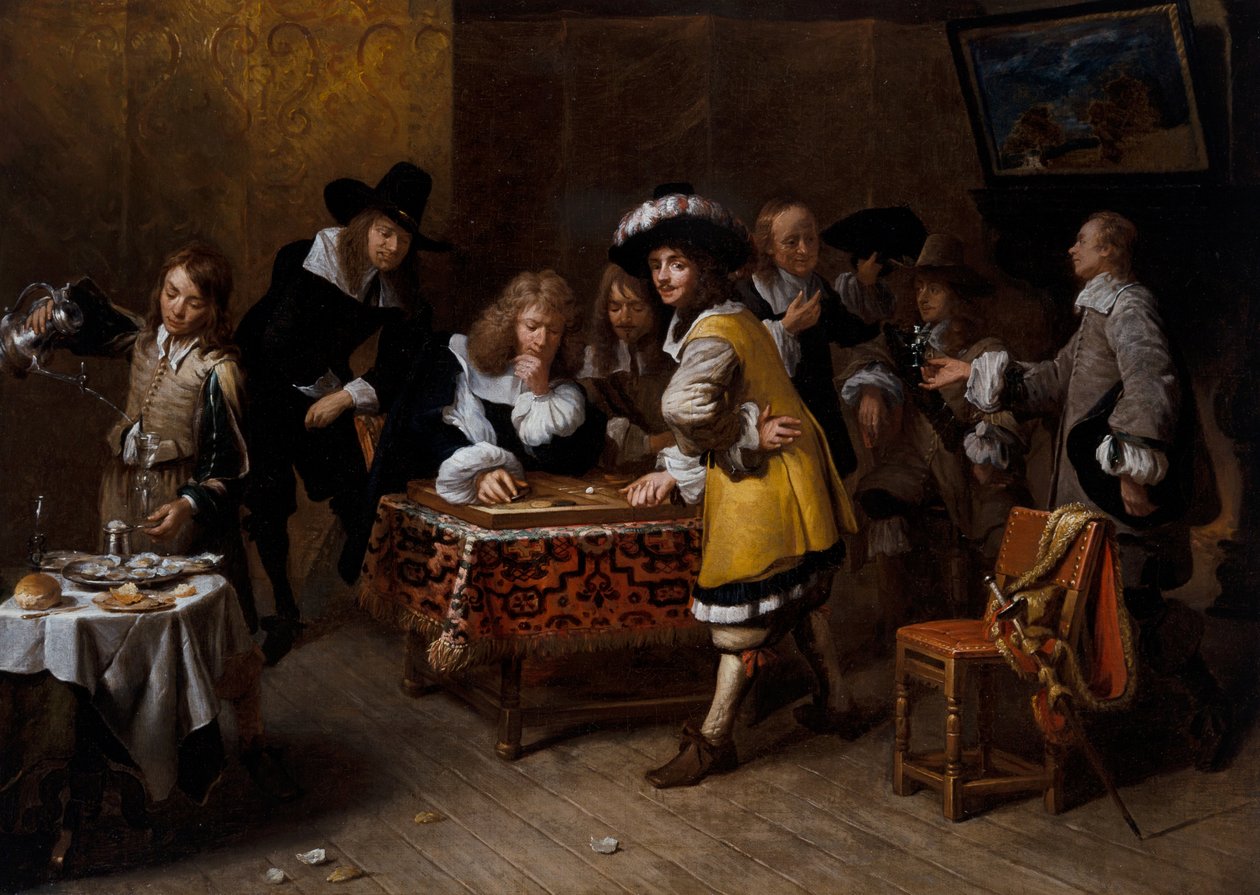 Elegant selskap med backgammonspillere ("La Partie De Tric-Trac") av Francois Duchatel