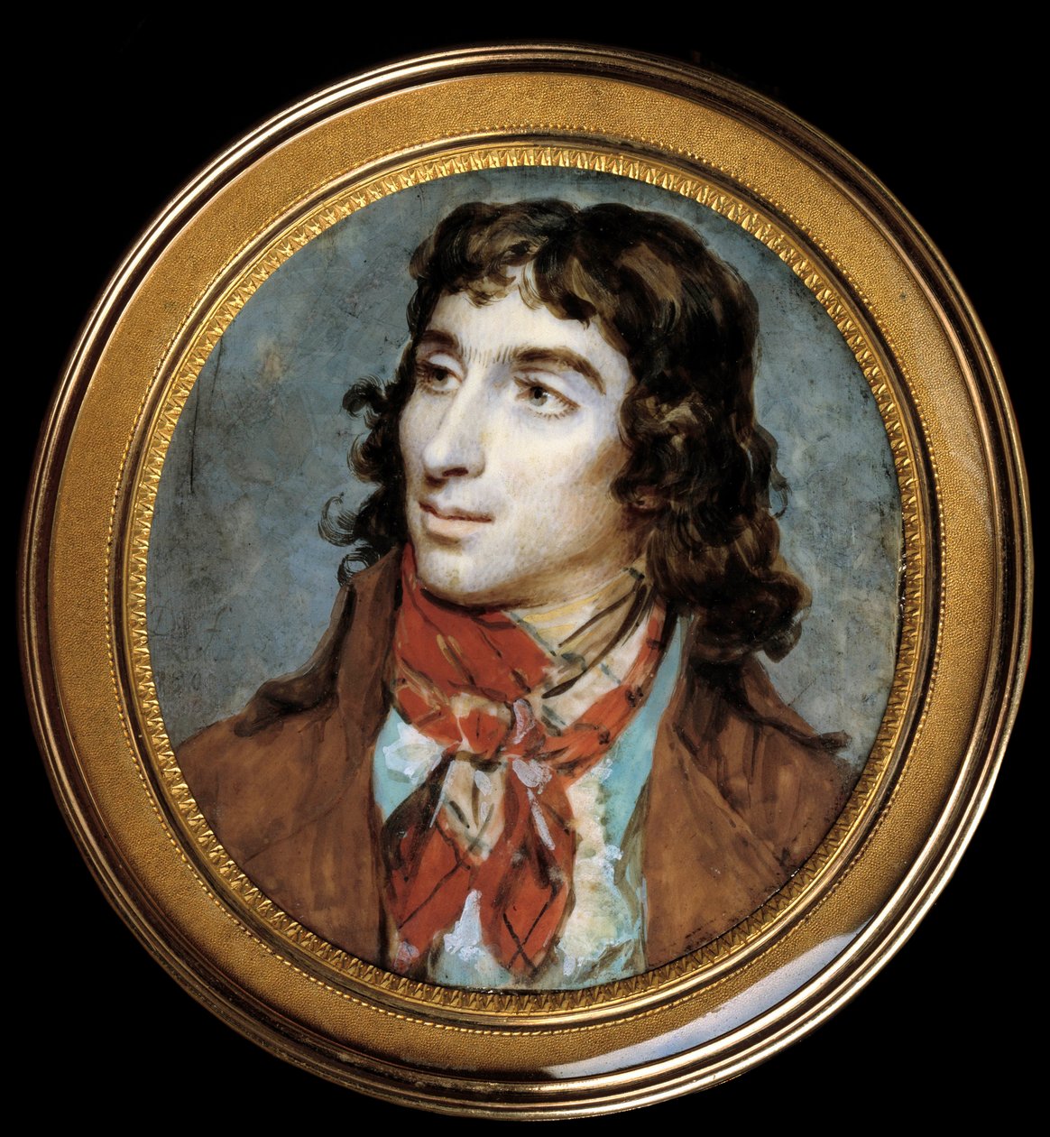 Portrett av Camille Desmoulins (1760-1794). Miniatyrmaleri av Francois Dumont (1751-1831)? Diameter 0,065 m. - Portrett av Camille Desmoulins (1760-1794). Miniatyr. Maleri av Francois Dumont (1751-1831)? 0,065 m. Louvre-museet, Paris av Francois Dumont