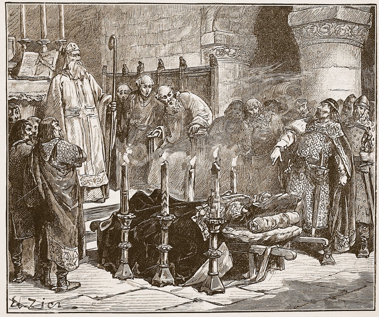 Fitz-Arthur forbyr begravelsen av William, illustrasjon fra 