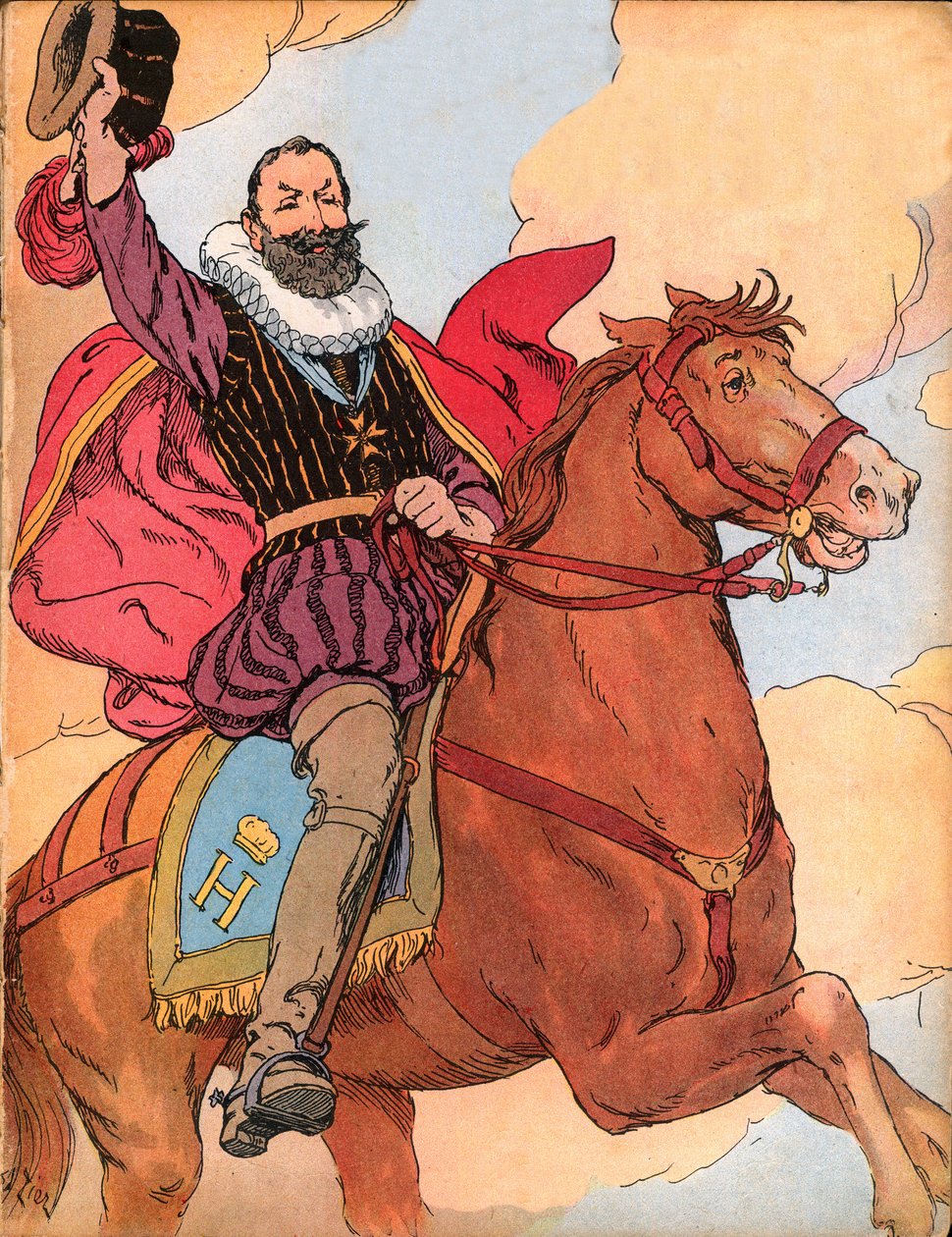 Kong Henrik IV (1553-1610) (kongen av Frankrike Henri IV) Illustrasjon av Francois Edouard Zier (1856-1924) i Our-glories-nationales”” 1920 av Francois Edouard Zier