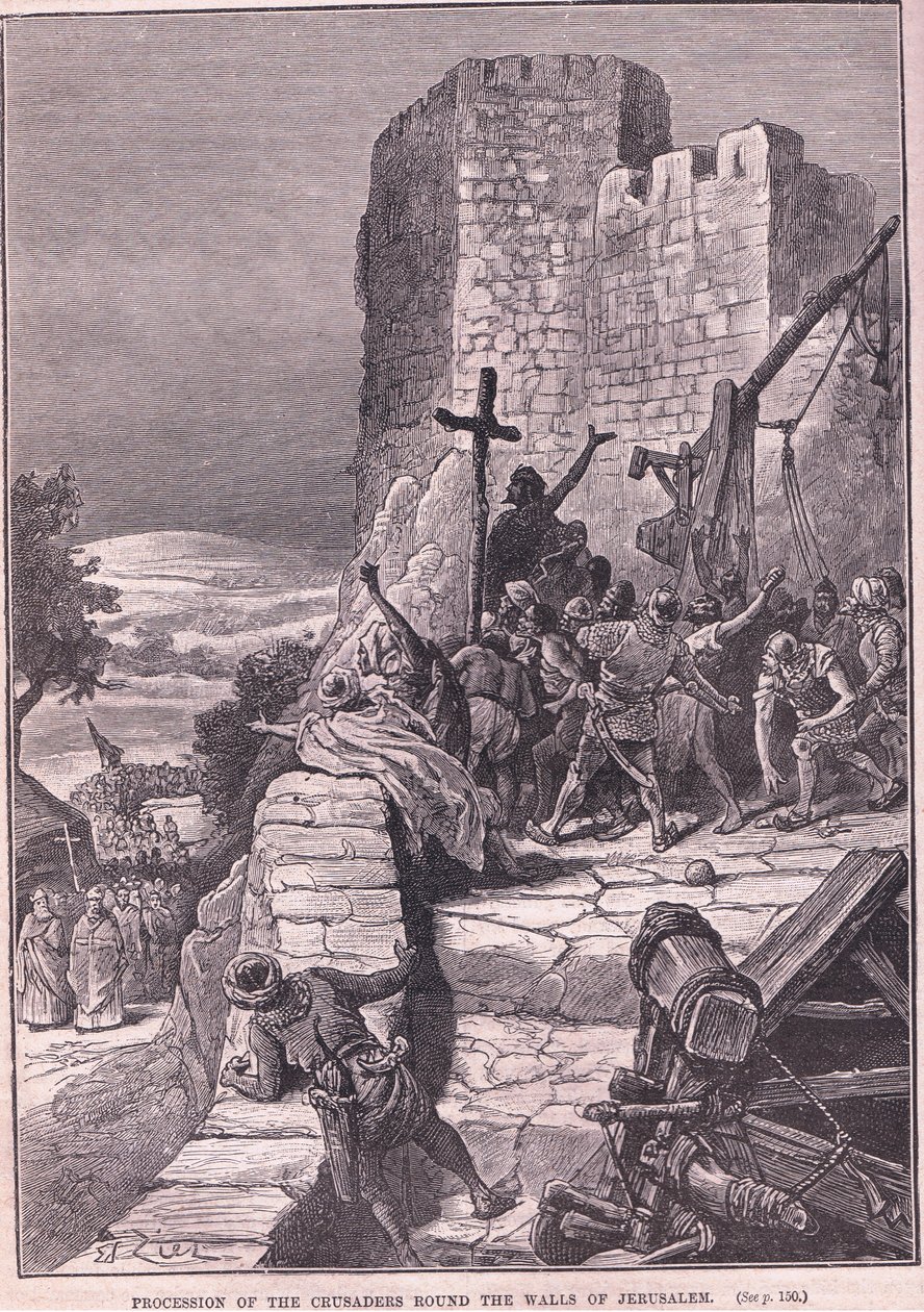 Prosesjon av korsfarerne rundt murene i Jerusalem 1097 e.Kr av Francois Edouard Zier