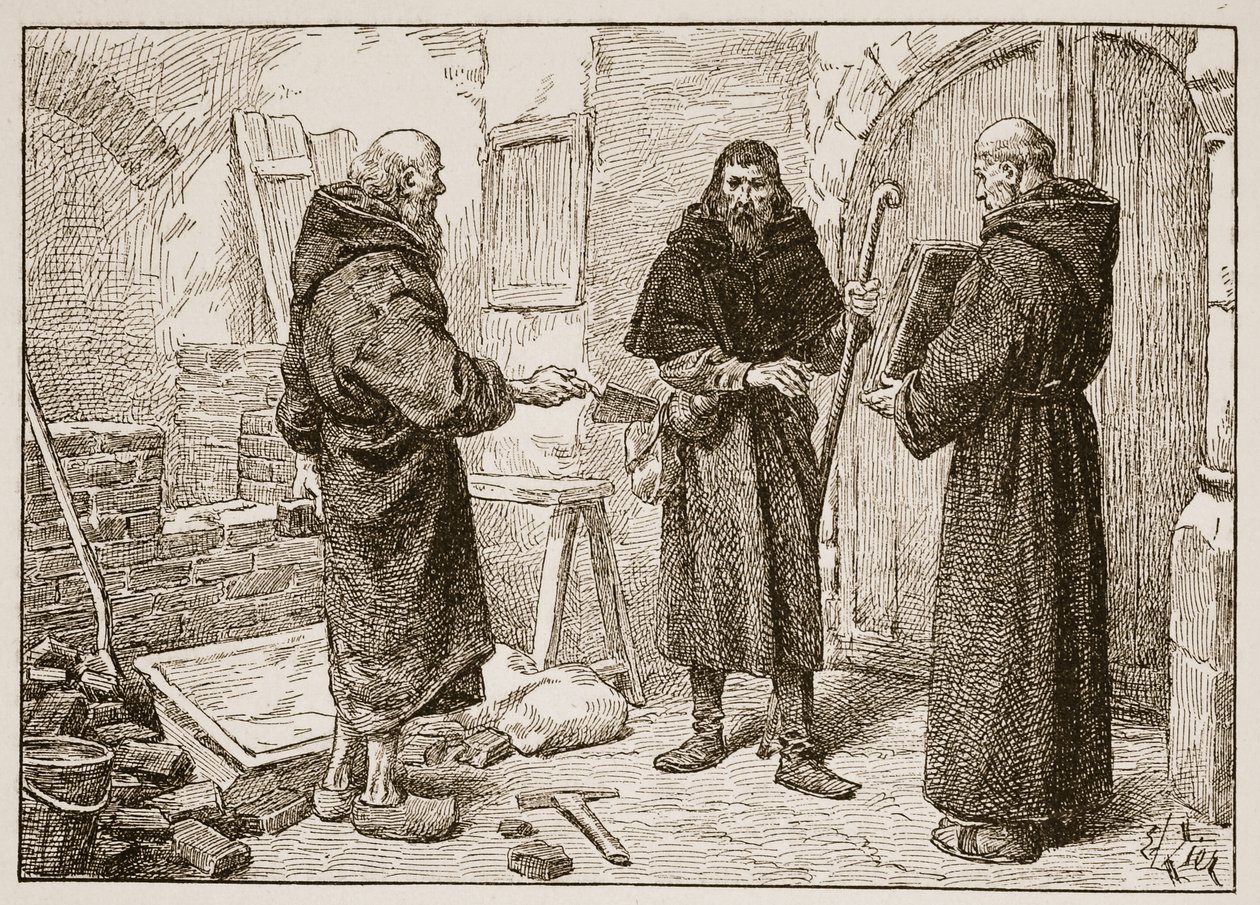 Mottak av Lanfranc av Herlwin, illustrasjon fra 'The Church of England: A History for the People' av HDM Spence-Jones, pub. ca. 1910 (sepia-bilde) av Francois Edouard Zier