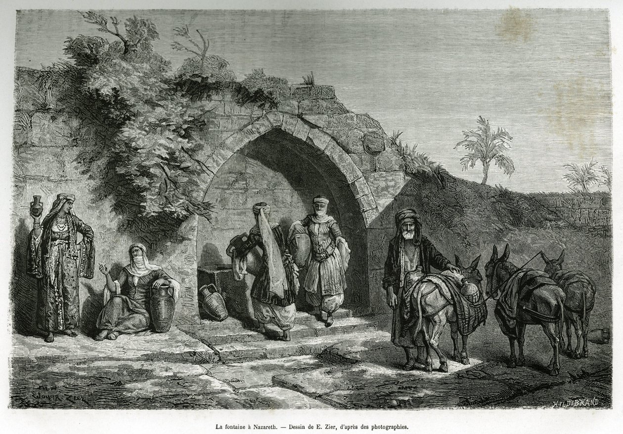 Fontenen har Nasaret. Gravering av E.Zier, for å illustrere historien La Syria d