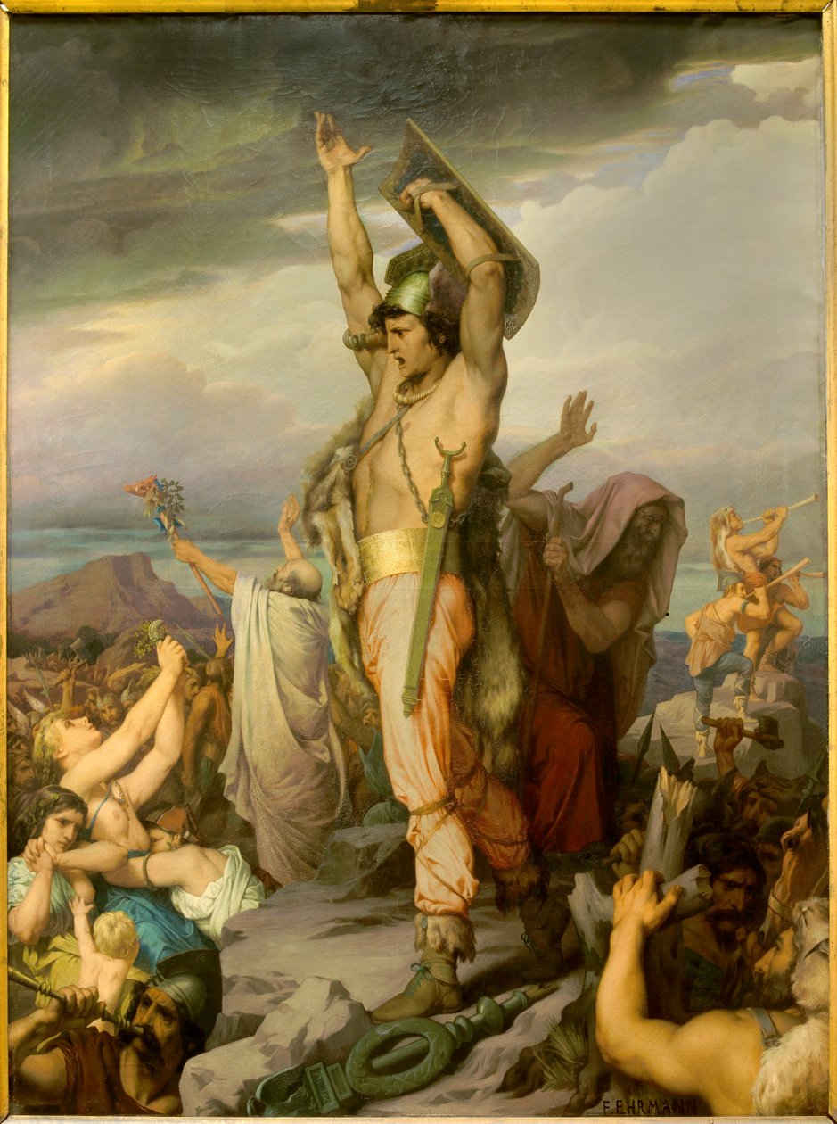 Representasjon av Vercingetorix (72-46 f.Kr.), gallisk leder. Maleri av Francois Emile Ehrmann (1833-1910). 1800-tallet. Clermont Ferrand (Clermont-Ferrand). Roger Quilliot Museum of Art - Representasjon av Vercingetorix (72-46 f.Kr.), den galliske høvding av Francois Emile Ehrmann