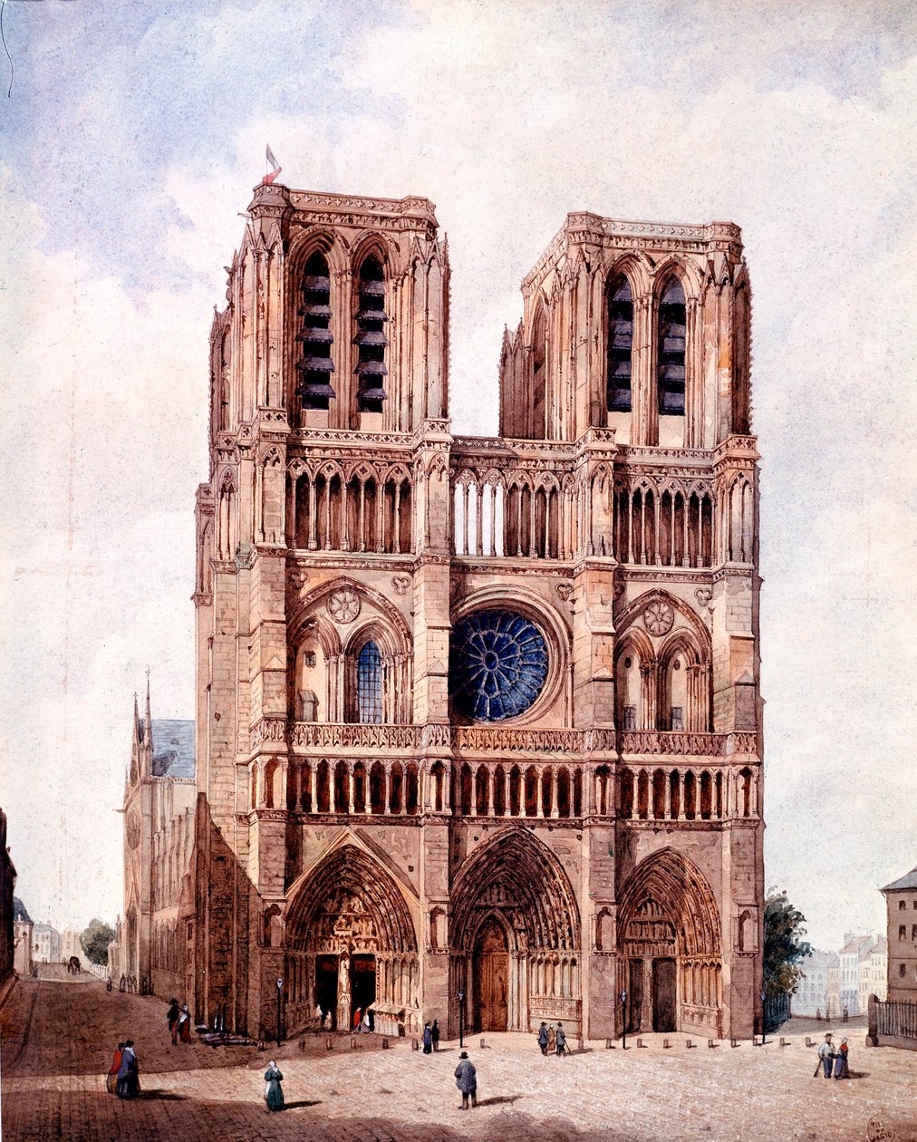 Fasaden til Notre Dame-katedralen i Paris Maleri av Francois Etienne Villeret (ca. 1800-1866) Paris fra 1800-tallet, Musee Carnavalet av Francois Etienne Villeret