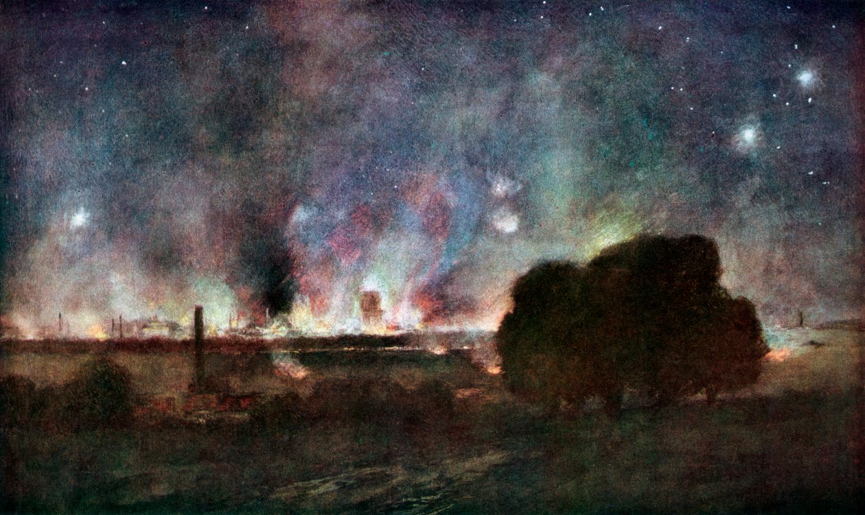 Arras i brann om natten, Frankrike, 5.–6. juli 1915, 1926. av Francois Flameng