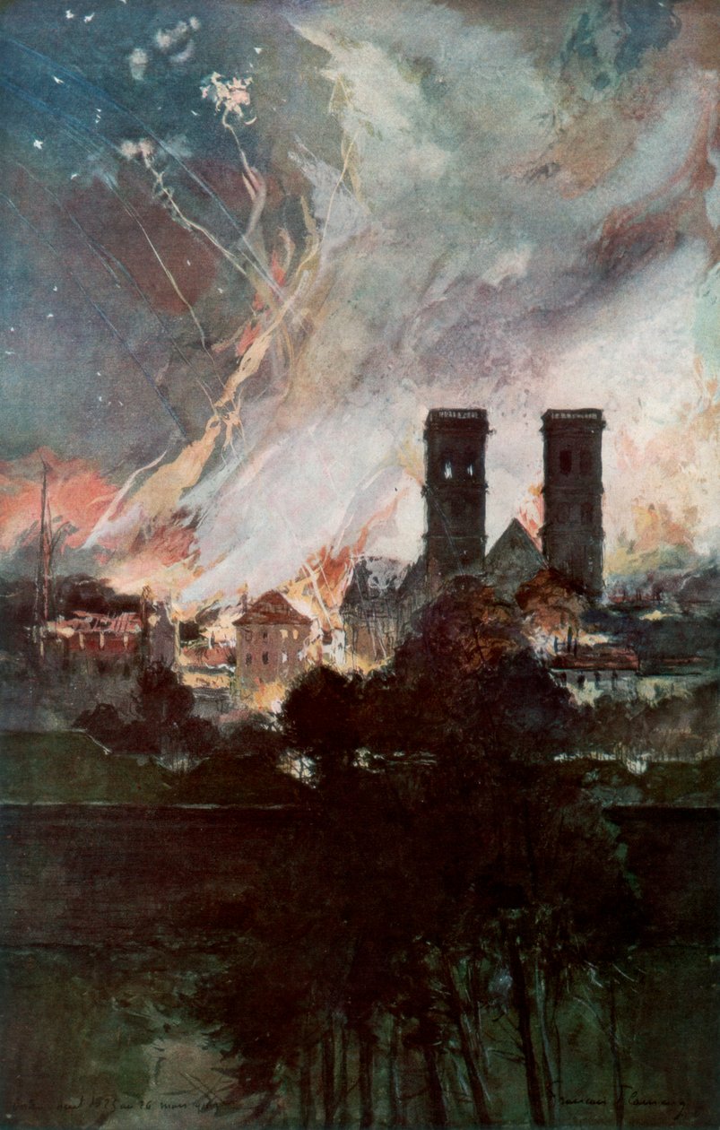 Bombardement av Verdun med brennende skjell, Frankrike, 25.–26. mars 1916, 1926. av Francois Flameng