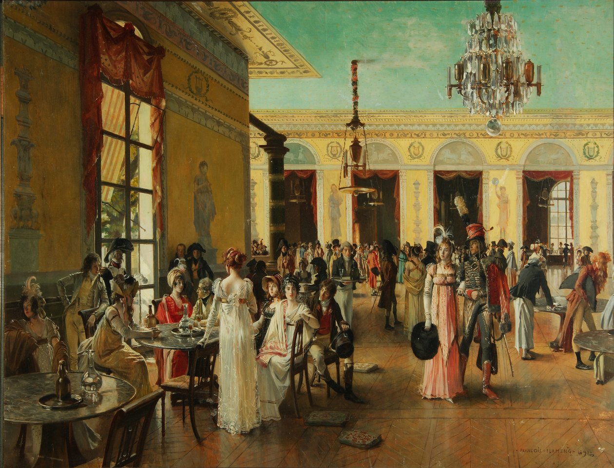 Café Frascati en scene fra Napoleons tid=, 1893 av Francois Flameng